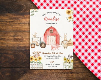 Farm Birthday, Barnyard Birthday, Cow Birthday Invitation, Holy Cow, 2nd Birthday, Girls Birthday Invite, Oink Cluck Moo, Editable Invite