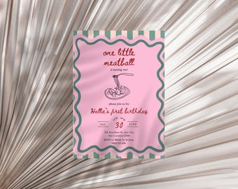 Fun Italian Themed Birthday Invite, Pink and Green Party Italian Feast Invitation, Editable Digital Invite for Kids, Instant Download