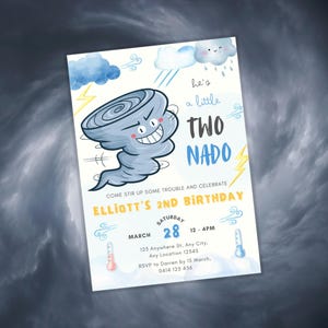 Tornado Party, Boys Twister Birthday Invite, Fourth Birthday Invite, Storm Theme Birthday, Editable Template, Tornado Invitations, Four Nado