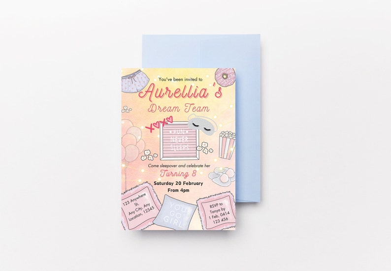 Girl's Slumber Party Invitation, Printable Sleepover Birthday, Girls ...