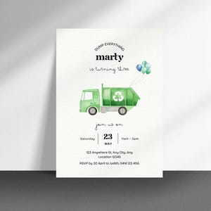 Simple Trash Truck Party Invite, Dump Truck Invite, Dump Everything Invitation, Garbage Truck Theme Invite, Instant Download, Kids Invite