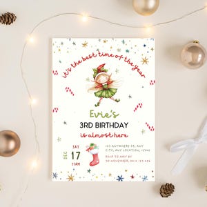 Girl Elf Birthday Invitation, Elf Party Invitations, Best Time of the Year Invite, Holiday Party, Digital Download Kids Holiday Celebration