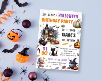 Halloween Birthday Party Invitation, Halloween Costume Party Invite, Trick or Treat Invite, Spooky Ghosts Invitation, Editable Template
