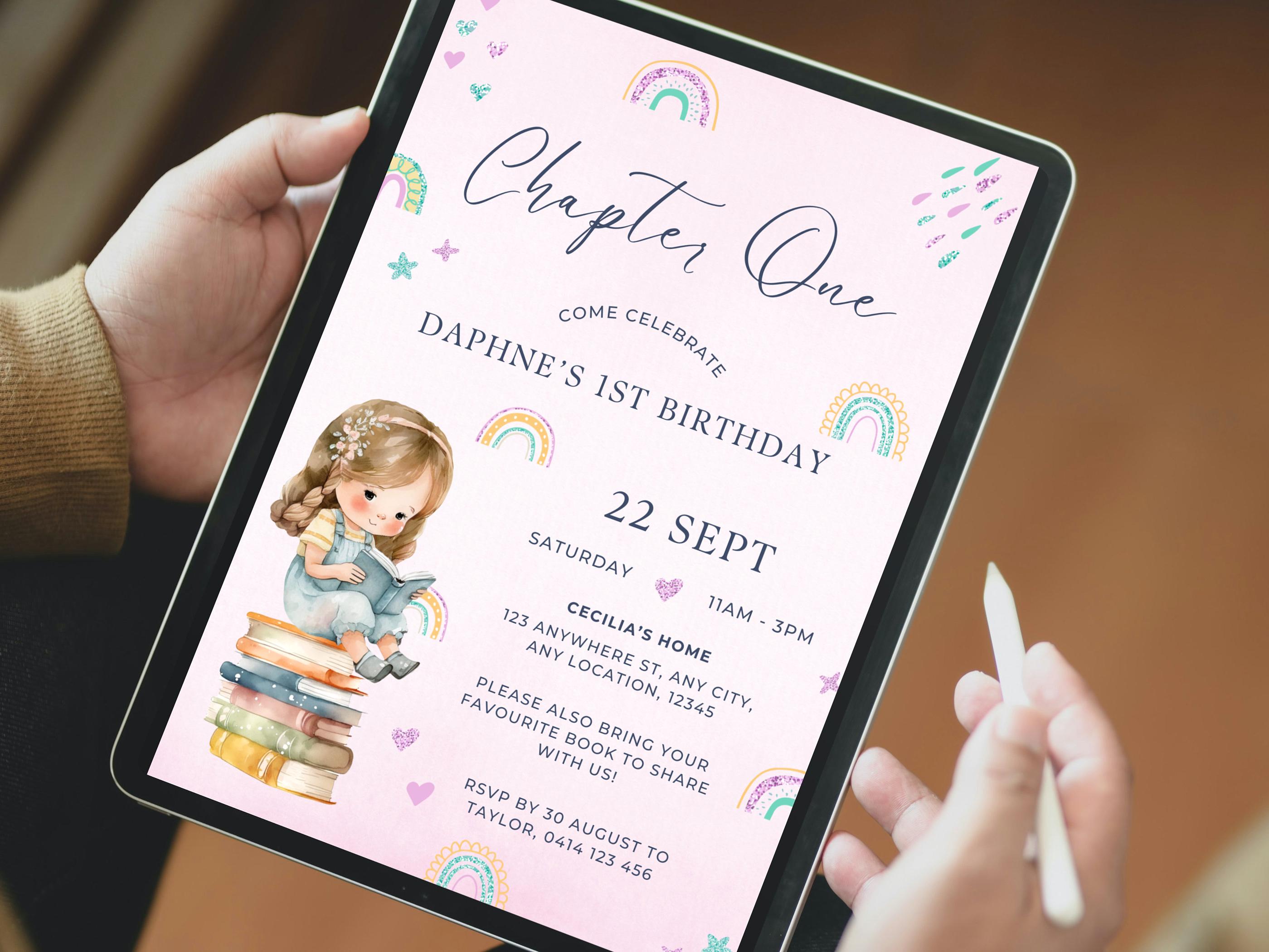 Storybook Birthday Invitation, Reading Books Invite, Book Worm Invite ...