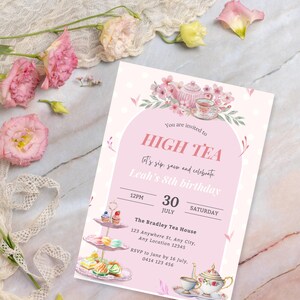 High Tea Party Invite, Floral Tea Party Victorian Birthday Invite, Girl Pink Floral Invite, Par-tea Birthday Invite, Editable Tempalte