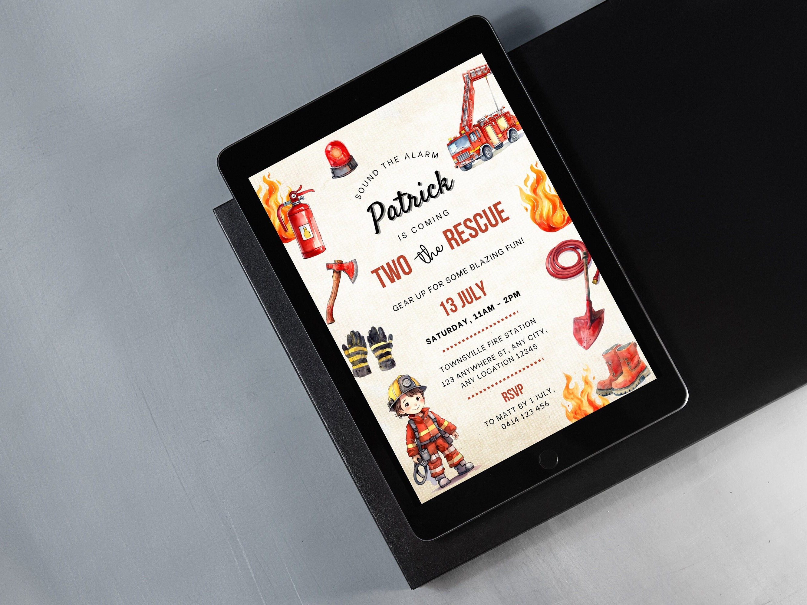Fire Rescue Invitations Two the Rescue Invite, Fire Truck Invitation, Sound the Alarm ...