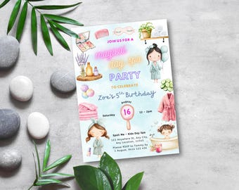 Green Kids Day Spa Party, Makeup Birthday Invitation, Glitz and Glam, Spa Glamour Birthday Invitation, Girls Pamper Party, Editable Invite