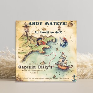 Invitation d'anniversaire pirate Ahoy Mateys, invitation d'anniversaire pirate modifiable