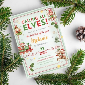 Elf Birthday Invitation, Boy Girl Elf Party Invitations, Holiday Party, Editable Digital Download Kids Holiday Celebration, Fun Elf Party