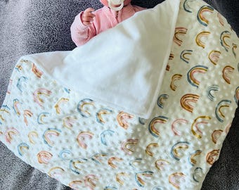 Rainbow Baby, Minky Dot Blanket, Soft Plush Blanket, Baby Shower Gift