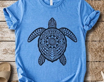Hawaiian Sea Turtle shirt, Boho Tribal Honu Design Tshirt, Coastal Ocean Animal Beach tee