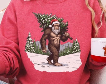 Funny Bigfoot Christmas Sweatshirt, Santa Sasquatch Shirt, Cryptid Holiday Sweater