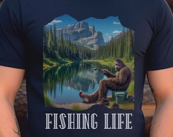 Funny Bigfoot Fishing Shirt, Fishing shirt, Camping shirt, Cryptozoology TShirt, Cryptid shirt, Bigfoot lover Gift, Sasquatch shirt, Bigfoot