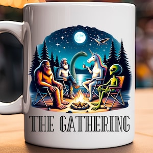 Bigfoot Mug, Camping Mug, Bigfoot Gift, Sasquatch Coffee Mug, Funny Bigfoot Mug, Bigfoot Unicorn mug, Bigfoot Alien mug, Cryptozoology mug