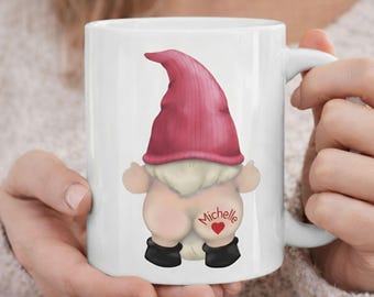 Mug gnome drôle et coquine de la Saint-Valentin, tasse personnalisée avec nom personnalisé sur les fesses des gnomes