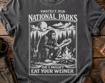 T-shirt parcs nationaux, chemise Bigfoot drôle, t-shirt vintage de camping Sasquatch Cryptid