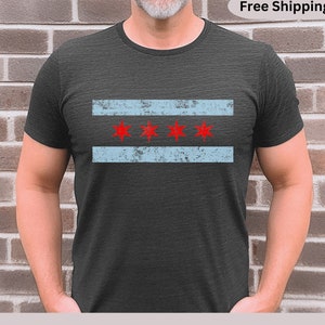 Chicago distressed flag shirt, Trendy T Shirt, Windy City Tee, Vintage, Chicago gifts, gifts for men, gifts for women, Chicago style shirt