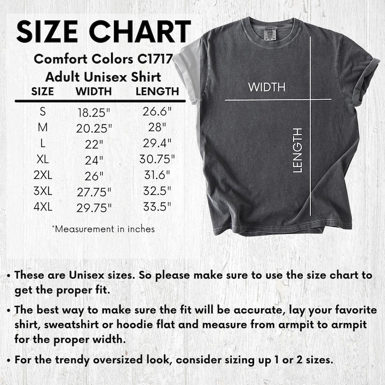 Comfort Colors 1717 Size Chart