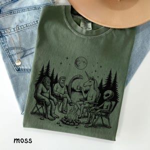 Vintage Bigfoot shirt, Comfort Colors Sasquatch Shirt Mythical Cryptid Campfire Scene Alien, Loch Ness, Unicorn Outdoorsy Gift for Believers