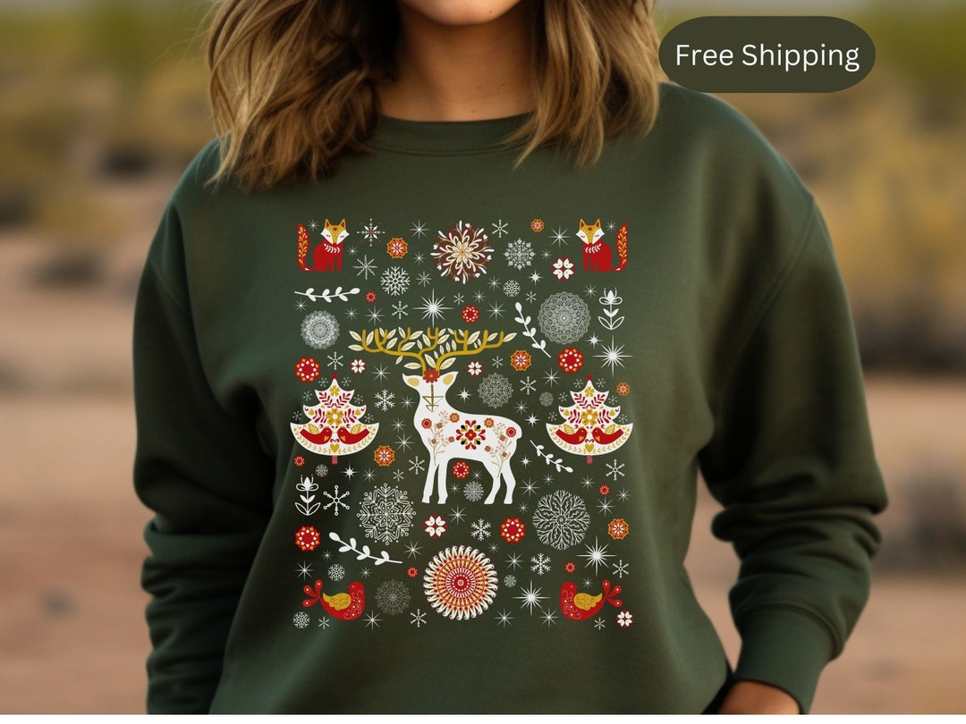 Womens Scandinavian Christmas Sweatshirt, Oversized Cottagecore