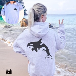 Ash hoodie with large black Orca design on back and small Orca design on front. Available in Hoodies, sweatshirt and shirts.