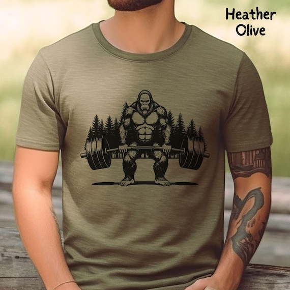 Bigfoot Shirt, Sasquatch weightlifting tee,  Crossfit gym T-Shirt, weight training athletic soft blend tee