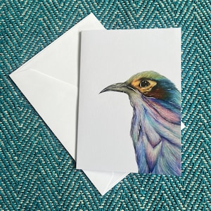 Carte de voeux d'oiseau coloré - Illustration vierge de la faune, Art d'oiseau vibrant, Impression de la nature faite main, Cadeau unique pour amateur d'oiseaux
