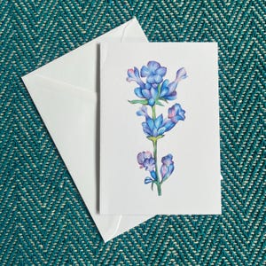 Biglietto d'auguri con un vivace fiore di campanula - Illustrazione floreale vuota, arte botanica dettagliata, natura fatta a mano, regalo perfetto per gli amanti dei fiori