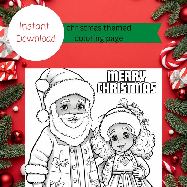 Black Mr. & Mrs. Claus Coloring Page - Celebrate Diversity in Holiday Magic - Printable Festive Christmas Art, DIY Crafts Coloring Book Page