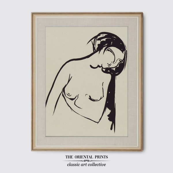 Vintage Drawing Naked Woman Touching Her Breast Art Prints | Wall Art Print | Vintage Wall Art | Digital Download | Printable Art NUD#009