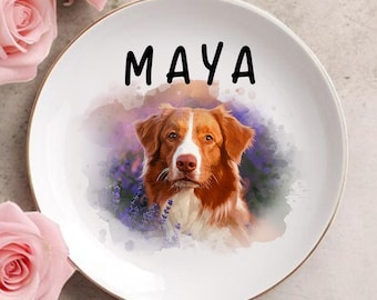 Custom Dog Photo Ring Dish, Pet Memorial Keepsake Tray, Personalized Pet Portrait Jewelry Dish, Dog Mom Trinket Dish, Pet Lovers Gift
