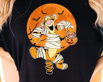 Disney Winnie The Pooh Mummy Tigger Shirt, Halloween Moon Shirts, Tigger Halloween T-Shirt, Tigger Mummy T-Shirts, Disney Family Cute Tees