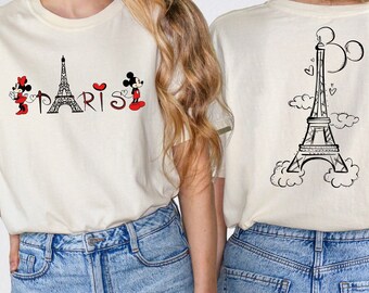 Disney Mickey and Minnie Eiffel Tower Shirt, Disney Paris Two-Sided T-Shirt, Disney Paris Shirts, Disneyland Paris T-Shirts, Cute Paris Tees
