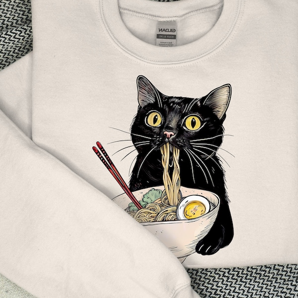 Camiseta de gato fideo, camiseta de gato ramen, camisetas para amantes de la comida, camisetas de gato negro fideo, camisetas retro de gatos, sudaderas para amantes de los gatos, camiseta de gato negro