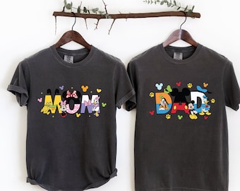 Disney Mom and Dad Comfort colors Shirts, Mickey Dad Shirt, Minnie Mom Shirt, Custom Disney Family Shirt, New Mom Shirt,disney family hoodie