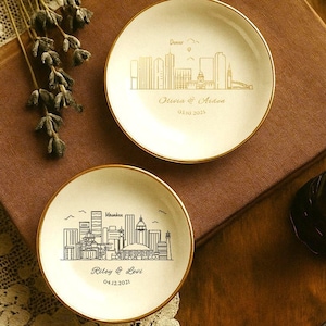 Personalized Skyline Jewelry Dish, Engagement Ring Holder, Las Vegas Wedding Ring Dish, City Trinket Dish, New York City Skyline Ring Dish