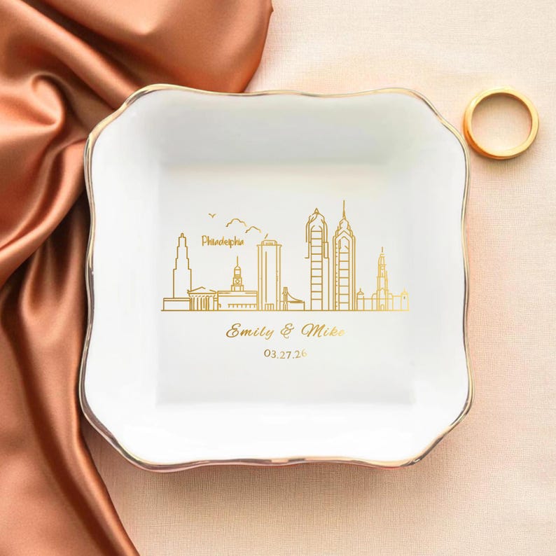 Personalized Skyline Jewelry Dish, Engagement Ring Holder, Las Vegas Wedding Ring Dish, City Trinket Dish, New York City Skyline Ring Dish image 12