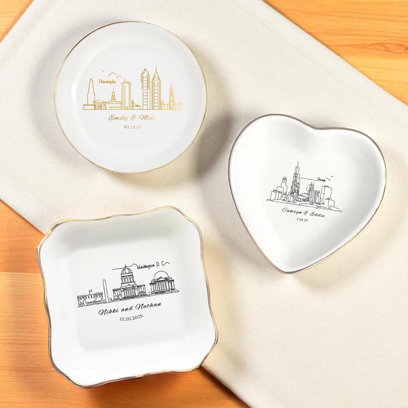 Personalized Skyline Jewelry Dish, Engagement Ring Holder, Las Vegas Wedding Ring Dish, City Trinket Dish, New York City Skyline Ring Dish image 7