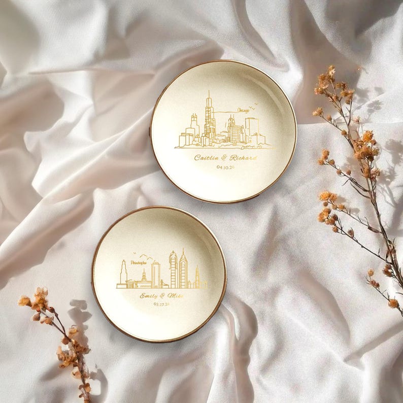 Personalized Skyline Jewelry Dish, Engagement Ring Holder, Las Vegas Wedding Ring Dish, City Trinket Dish, New York City Skyline Ring Dish image 10