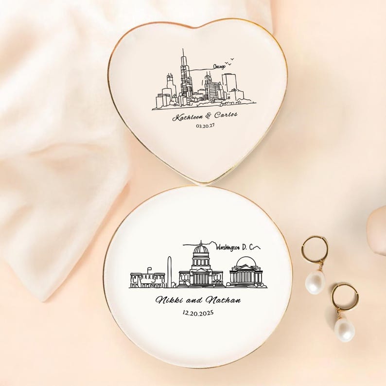 Personalized Skyline Jewelry Dish, Engagement Ring Holder, Las Vegas Wedding Ring Dish, City Trinket Dish, New York City Skyline Ring Dish image 9