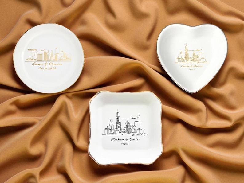 Personalized Skyline Jewelry Dish, Engagement Ring Holder, Las Vegas Wedding Ring Dish, City Trinket Dish, New York City Skyline Ring Dish image 6