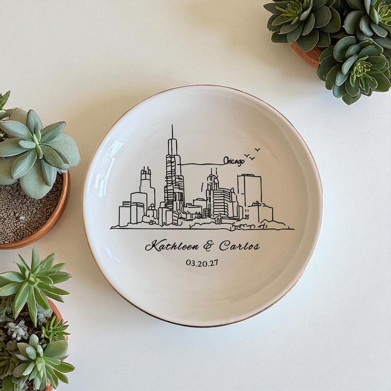 Personalized Skyline Jewelry Dish, Engagement Ring Holder, Las Vegas Wedding Ring Dish, City Trinket Dish, New York City Skyline Ring Dish image 11