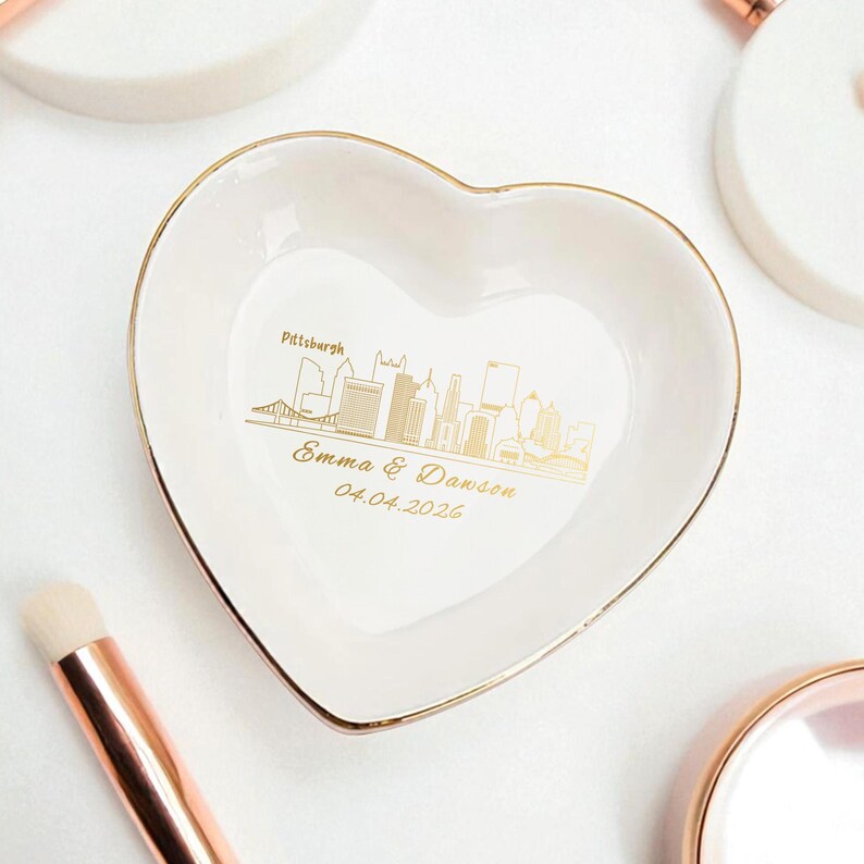 Personalized Skyline Jewelry Dish, Engagement Ring Holder, Las Vegas Wedding Ring Dish, City Trinket Dish, New York City Skyline Ring Dish image 13