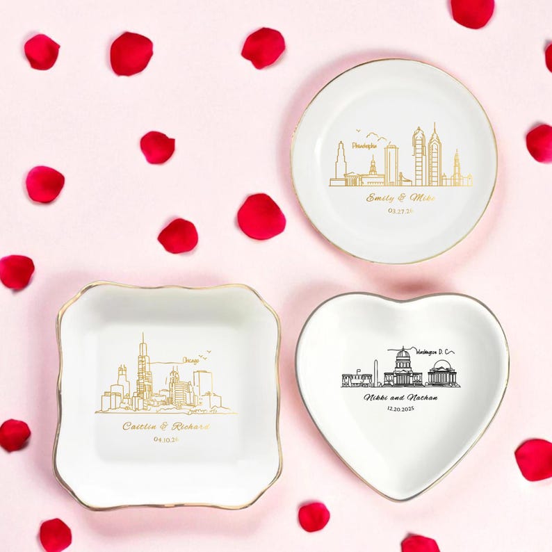 Personalized Skyline Jewelry Dish, Engagement Ring Holder, Las Vegas Wedding Ring Dish, City Trinket Dish, New York City Skyline Ring Dish image 8