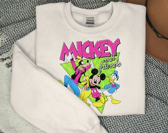 Retro Mickey and Friends Shirt, Vintage Disney Neon Tee, Disney
