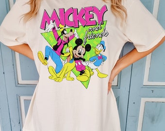 Retro Mickey and Friends Shirt, Vintage Disney Neon Tee, Disney 90s Shirts, Disney 90s Tees, Disney Sweatshirt, Disney Tshirts, Disney Tees