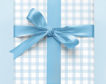 Blue Gingham Wrapping Paper: Eco-Friendly Gift Wrap, Party Supplies
