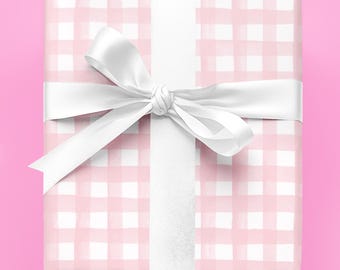 Pink Gingham Wrapping Paper: Girl Birthday, Shower, Party Gift Wrap