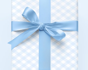 Blue Gingham Wrapping Paper: Baby Shower, Boy Birthday Gift Wrap