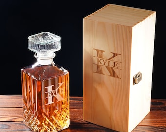 Groomsmen Gifts, Personalized Whiskey Decanter Set with Wood Box, Groomsman Gift, Best Man Gift